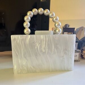 ANTONIO MELANI White Pearl Chain Clutch